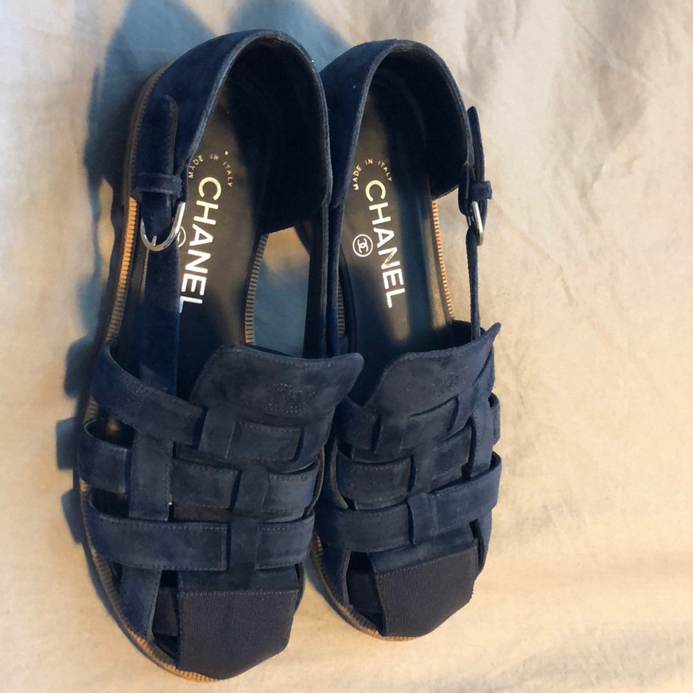Chanel sandals blue suede